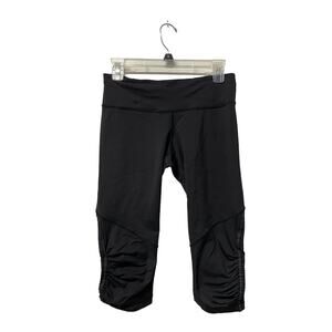 Lululemon Run For Your Life Crop Leggings Ruched Ruffle Side Capri Black 27W